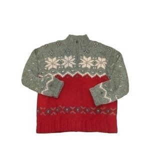 Ralph Lauren‎ Vintage Handknit Wool Nordic Fair Isle Snowflake 1/4 Zip Sweater